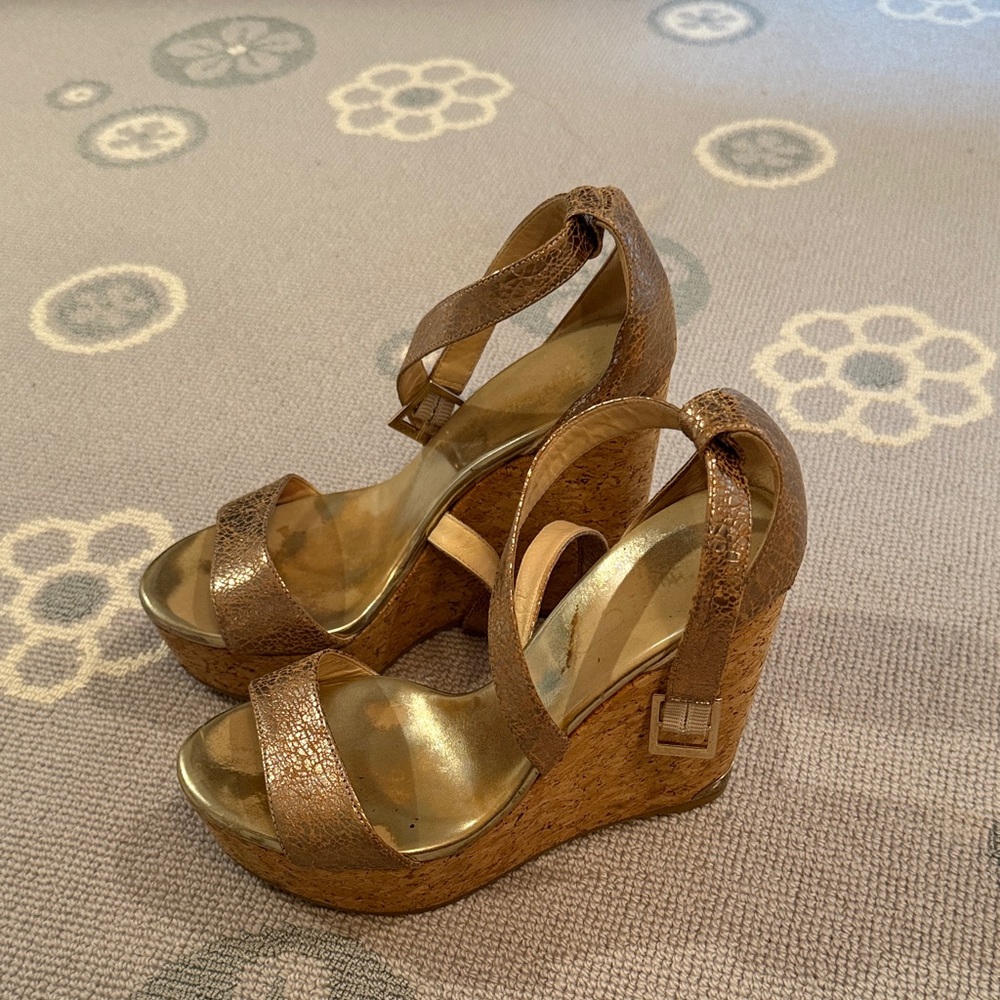 Jimmy Choo Metallic Gold Wedge Sandals